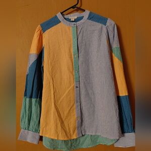 Sundance Celeste Colorblock Puff Sleeve Seersucker Shirt M NWOT Boho